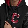 Champion mens Letterman Varsity Bomber Jacket With Patches(Black/Red With Hood)