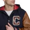 Champion mens Letterman Varsity Bomber Jacket With Patches(Navy/Mustard With Hood)