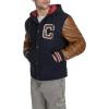 Champion mens Letterman Varsity Bomber Jacket With Patches(Navy/Mustard With Hood)