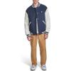 Champion mens Letterman Varsity Bomber Jacket With Quilted Lining & Embroidered Sleeves(Navy/White)