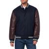 Champion mens Letterman Varsity Bomber Jacket With Faux Leather Sleeves(Navy / Burgundy)