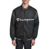 Champion mens Satin Varsity Bomber Jacket With Logo(Black)