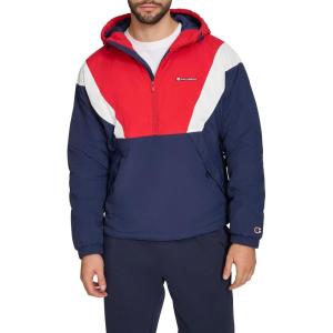 Champion mens Color Block Lined Windbreaker With Hood(Midnight/Ice/Red)