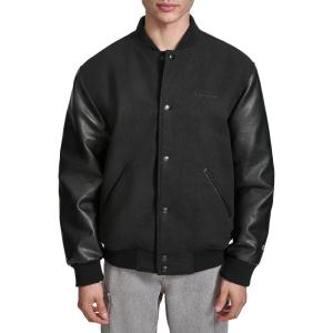 Champion mens Letterman Varsity Bomber Jacket With Faux Leather Sleeves(Black)