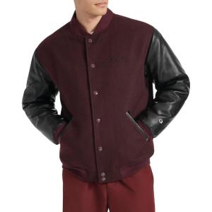 Champion mens Letterman Varsity Bomber Jacket With Faux Leather Sleeves(Burgundy/Black)