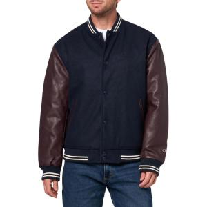 Champion mens Letterman Varsity Bomber Jacket With Faux Leather Sleeves(Navy / Burgundy)
