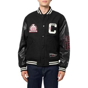 Champion mens Letterman Varsity Bomber Jacket With Patches(Black/Black)