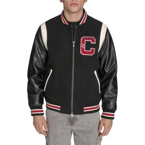 Champion mens Letterman Varsity Bomber Jacket With Patches(Black/Red)
