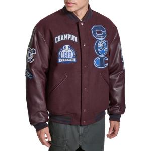 Champion mens Letterman Varsity Bomber Jacket With Patches(Wine)