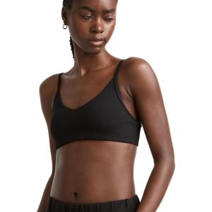 Champion Women’s Soft Touch Ribbed Sports Bra, C Logo(Black)