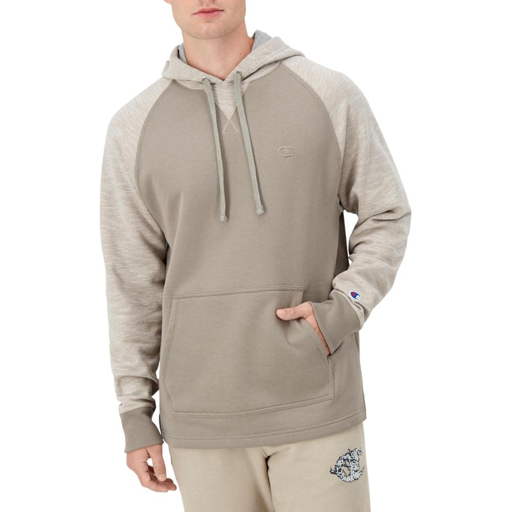 imageChampion Mens Pullover Fleece Hoodie Midweight C Logo Reg Or Big ampamp TallSandalwood Grey Stripe C Logo