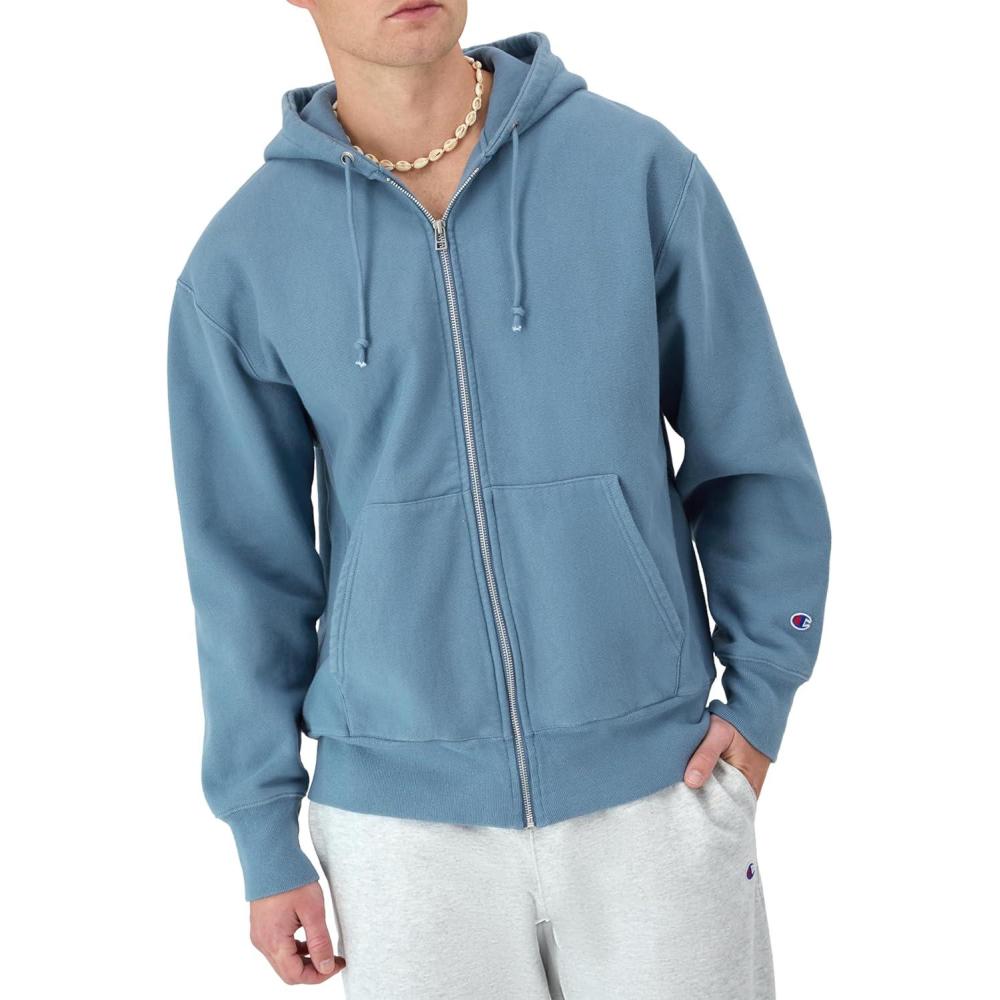 imageChampion Mens Zipup Hoodie Reverse Weave Sweatshirt Fleece Zipup Hoodie for MenWashed Antique Blue