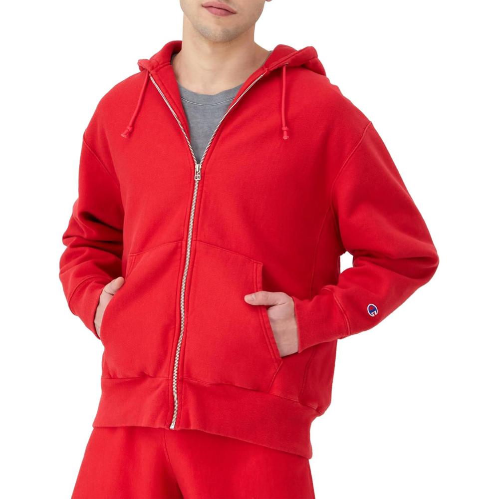 imageChampion Mens Zipup Hoodie Reverse Weave Sweatshirt Fleece Zipup Hoodie for MenWashed Athletic Red