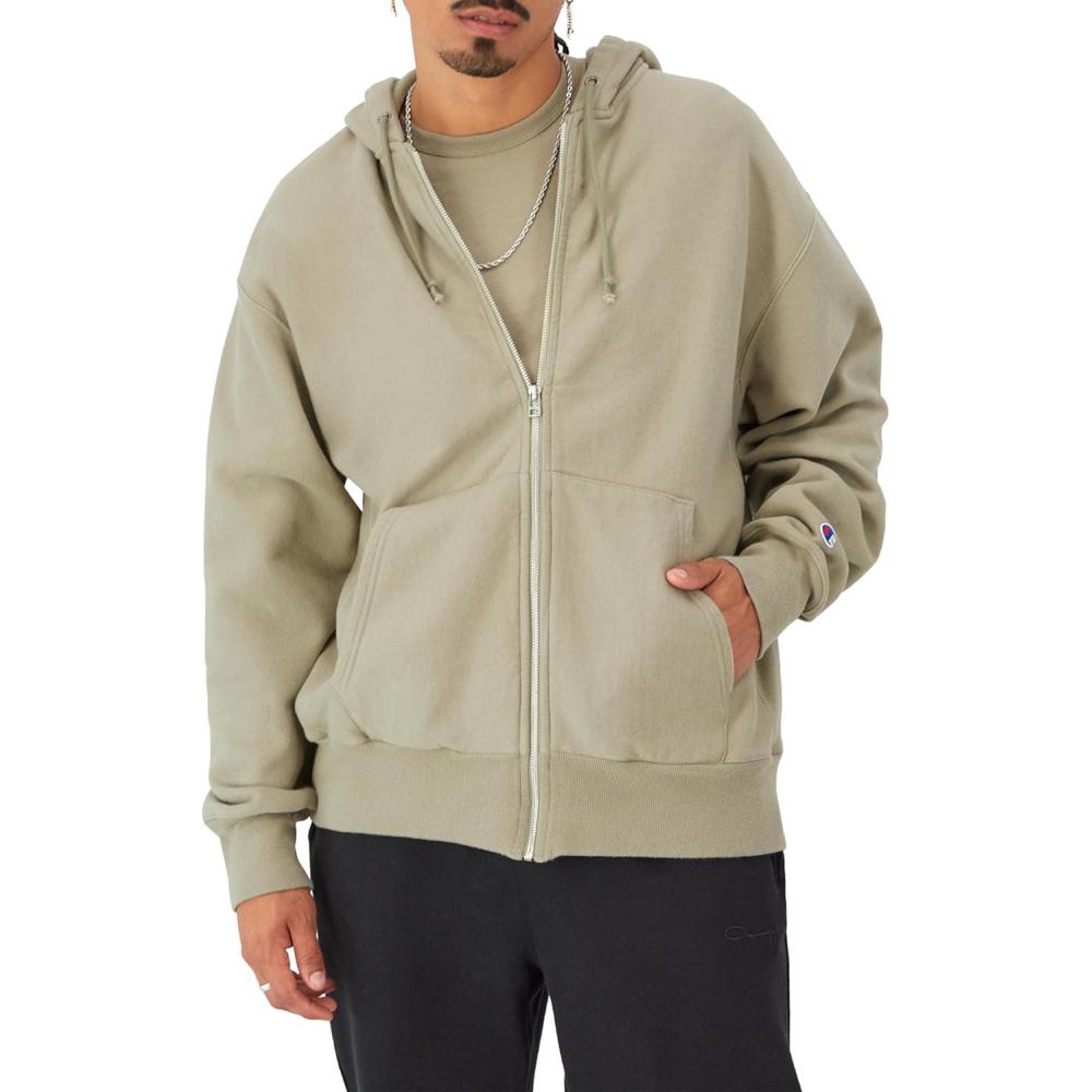 imageChampion Mens Zipup Hoodie Reverse Weave Sweatshirt Fleece Zipup Hoodie for MenWashed Khaki