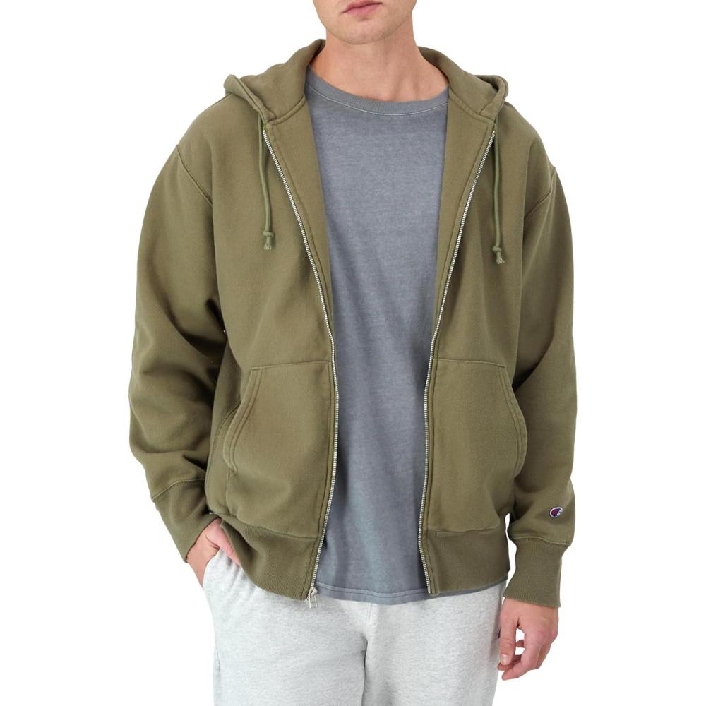 imageChampion Mens Zipup Hoodie Reverse Weave Sweatshirt Fleece Zipup Hoodie for MenWashed Outdoor Olive Green