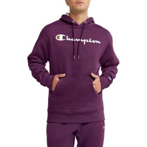 Champion Men’s Fleece Script Logo Hoodie (Reg. Or Big & Tall)(Plum Port Script)