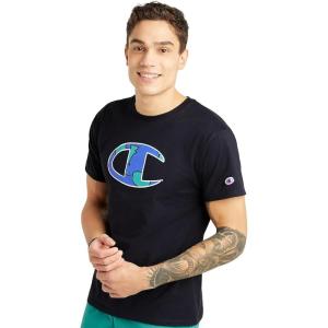Champion Men’s Heritage Short Sleeve Tee, Men’s T-Shirts, Vintage Shirts, Men’s Tee Shirts, Graphics(Navy Earth C Logo)