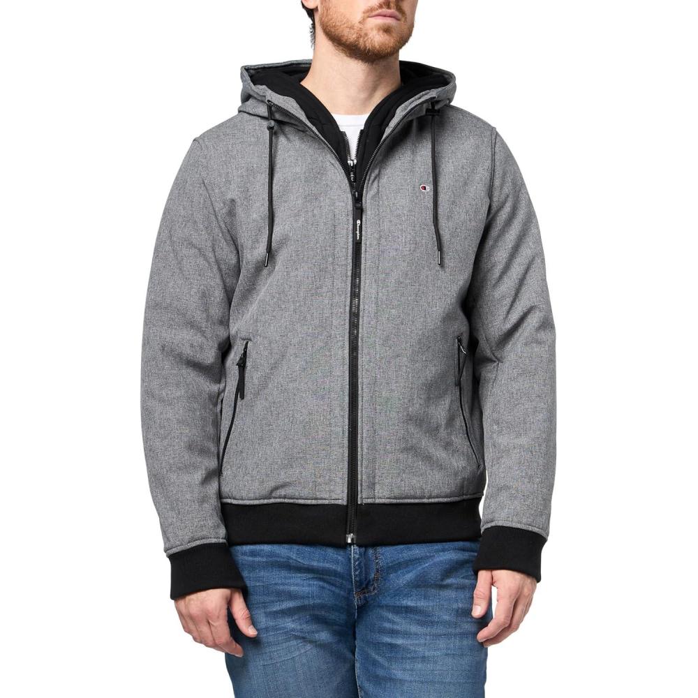 imageChampion mens Hooded Softshell Bomber Jacket With BibHeather Grey