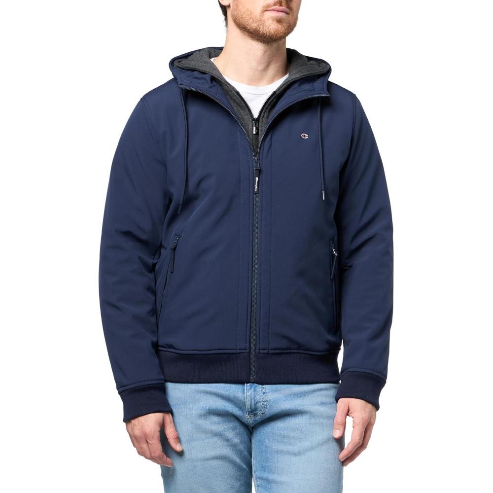 imageChampion mens Hooded Softshell Bomber Jacket With BibPeacoat