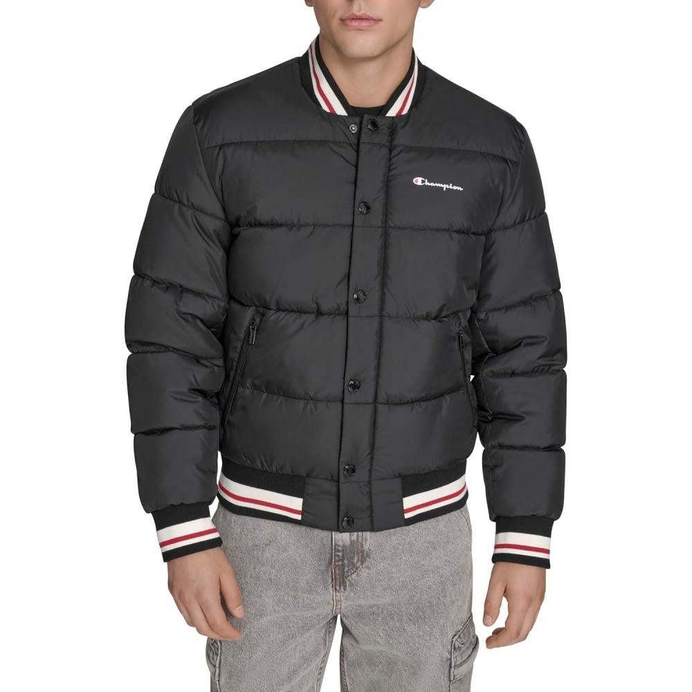 imageChampion mens Varsity Bomber Puffer JacketNew Black Tech
