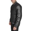 Champion mens Varsity Bomber Puffer Jacket(Black Faux Leather)