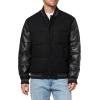 Champion mens Varsity Bomber Puffer Jacket(Black Faux Leather)