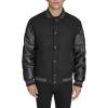 Champion mens Varsity Bomber Puffer Jacket(Black Faux Leather)