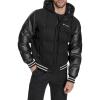 Champion mens Varsity Bomber Puffer Jacket(Black Wool Hoody)