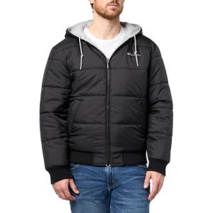 Champion Men’s Reversible Puffer Jacket with Drawstring Hood(Black/Heather Grey)