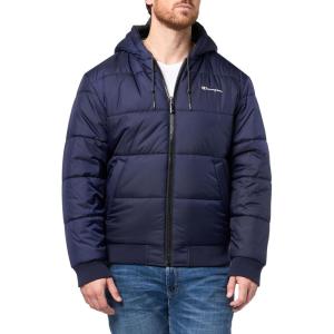 Champion Men’s Reversible Puffer Jacket with Drawstring Hood(Navy/Charcoal)