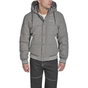 Champion mens Varsity Bomber Puffer Jacket(Heather Grey Wool Hoody)