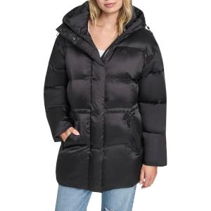 Champion womens Cinch Waist Quilted Puffer Jacket(Black)