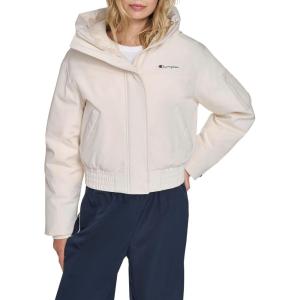 Champion womens Cropped Hooded Ski Bomber(White)