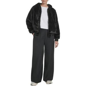 Champion womens Faux Fur Hoody Bomber Jacket(Black)