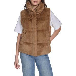 Champion womens Faux Fur Stand Collar Vest(Cognac)