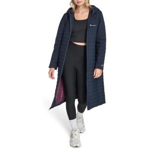 Champion womens Lightweight Long Hooded Puffer(Navy)