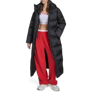 Champion womens Cinch Waist Long Hooded Puffer(Black)
